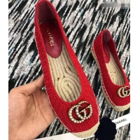 Youthful Gucci Crochet Espadrille With Pearls Double G 524974 Red