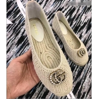 Imitation Gucci Crochet Espadrille With Pearls Double G 524974 Beige