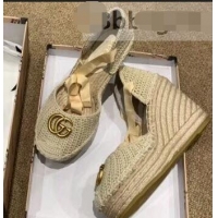 Pretty Style Gucci Double G Crochet Platform 10cm Espadrille with Grosgrain Lace-up 951305 Beige