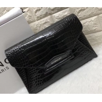 Luxury Classic Givenchy Large Envelope Embossed Crocodile Clutch 501436 Black