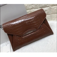 Luxury Givenchy Large Envelope Embossed Crocodile Clutch 501436 Brown