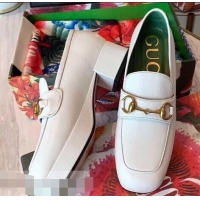 Grade Quality Gucci Heel 4.5cm Leather Platform Loafers with Horsebit 9051401 White 2019