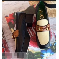 Pretty Style Gucci Heel 4.5cm Leather Platform Loafers with Horsebit 565365 Beige/Black/Brown 2019