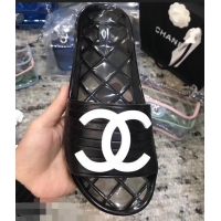 Cheapest Chanel CC Logo Transparent PVC Shower Shoes Mules Slipper Sandals 951501 Black/White 2019