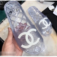 Imitation Chanel CC Logo Transparent PVC Shower Shoes Mules Slipper Sandals 51501 Silver 2019