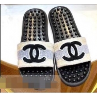 Cheap Chanel CC Logo Sole Massage Mules Slipper Sandals 951501 Beige 2019