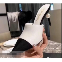 Chic Reproduction Chanel Pearl Heel 8.5cm Mules G32100 White 2019