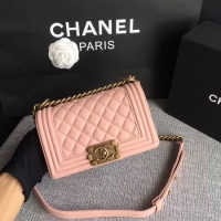 Best Grade Boy Chanel Flap Shoulder Bag Sheepskin Leather A67085 Pink Gold