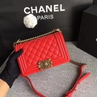 Low Cost Boy Chanel Flap Shoulder Bag Sheepskin Leather A67085 Red Gold