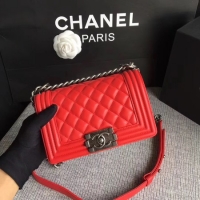 Reproduction Boy Chanel Flap Shoulder Bag Sheepskin Leather A67085 Red Silver