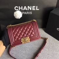 Top Design Boy Chanel Flap Shoulder Bag Sheepskin Leather A67085 Wine Gold