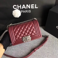 Feminine Boy Chanel Flap Shoulder Bag Sheepskin Leather A67085 Wine Silver