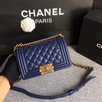 Discount Boy Chanel Flap Shoulder Bag Sheepskin Leather A67085 Blue Gold