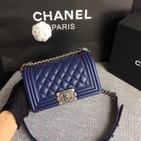 Original Boy Chanel Flap Shoulder Bag Sheepskin Leather A67085 Blue Silver