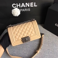 Discount Boy Chanel Flap Shoulder Bag Sheepskin Leather A67085 Apricot Silver