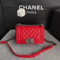 Chic Chanel Le Boy Flap Shoulder Bag Original Calf leather A67085 Bright Red Silver Buckle