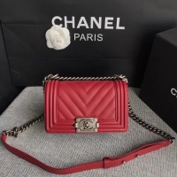 Inexpensive Chanel Le Boy Flap Shoulder Bag Original Calf leather A67085 Deep Red Silver Buckle