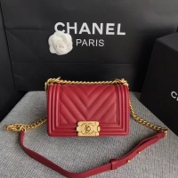 Imitation Chanel Le Boy Flap Shoulder Bag Original Calf leather A67085 Deep Red Gold Buckle