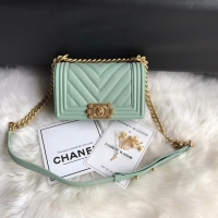 Shop Chanel Le Boy Original Caviar Leather Shoulder Bag A67085 Light Green Gold Chain