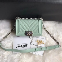 Discount Chanel Le Boy Original Caviar Leather Shoulder Bag A67085 Light Green Silver Chain