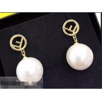 Ladies Imitation Fendi F Pearl Earrings F918163 Gold