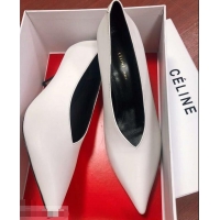 Imitation Celine Heel 7.5cm Leather Pointed-Toe Pumps C22509 Off White 2019