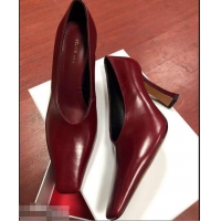 Top Quality Celine Heel 9.5cm Leather Square-Toe Pumps C22512 Burgundy 2019