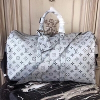 Top Quality Louis Vuitton Monogram Macassar Canvas Keepall 45CM Strap M43817 Silver