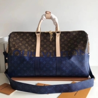 Wholesale Louis Vuitton Monogram Macassar Canvas Keepall 50 Strap M43817 Blue & Brown