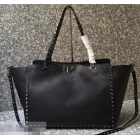 Unique Style Valentino Grained Leather Rockstud Medium Tote Bag 0973 Noir