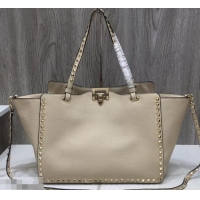 Best Grade Valentino Grained Leather Rockstud Medium Tote Bag 0973 Ivory