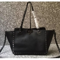 Famous Valentino Grained Leather Rockstud Small Tote Bag 0972 Noir