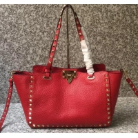 Cheap Price Valentino Grained Leather Rockstud Small Tote Bag 0972 Red