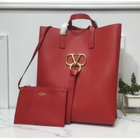 Unique Grade Valentino N/S Long VRing Shopping Tote Bag 720050 Red