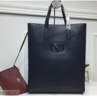 Shop Duplicate Valentino N/S Long VRing Shopping Tote Bag 720050 Navy Blue