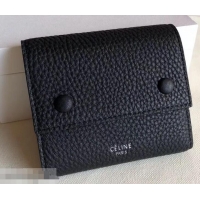 Crafted Celine Grained Leather Small Flap Folded Multifunction Wallet 952157 Black/Yellow