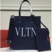 Discount Valentino Calfskin VLTN Shopping Tote Bag 952314 Blue