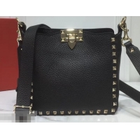 Shop Duplicate Valentino Mini Rockstud Hobo Bag 50029 in Grainy Leather Black