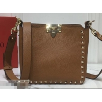 Good Product Valentino Mini Rockstud Hobo Bag 50029 in Grainy Leather Brown