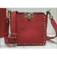 Trendy Design Valentino Mini Rockstud Hobo Bag 50029 in Grainy Leather Red