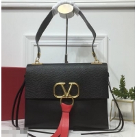 Top Quality Valentino Medium VRing Shoulder Bag Lizard Pattern 01188 Black 2019