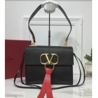 Good Product Valentino Small VRing Shoulder Bag Lizard Pattern 01189 Black 2019