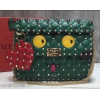 Luxury Valentino Printed Medium Rockstud Spike Chain Bag 01190 Green 2019