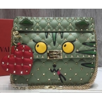 Sophisticated Valentino Printed Medium Rockstud Spike Chain Bag 01190 Light Green 2019