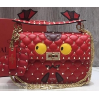 Luxury Classic Valentino Printed Medium Rockstud Spike Chain Bag 01190 Red 2019