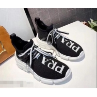 Buy Inexpensive Prada Knit Sneakers PA8021 Black With Intarsia Logo