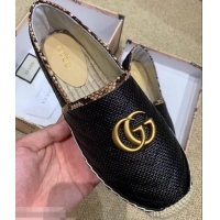 Imitation Gucci Chevron Raffia Espadrilles With Double G 577374/578547 Black 2019