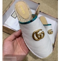 Good Looking Gucci Chevron Raffia Espadrilles Slippers With Double G 952007 White 2019