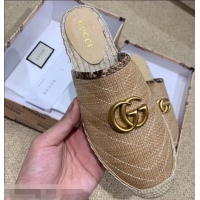 Lowest Price Gucci Chevron Raffia Espadrilles Slippers With Double G 952007 Beige ​2019