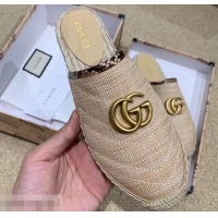 Low Cost Gucci Chevron Raffia Espadrilles Slippers With Double G 952007 Nude ​2019